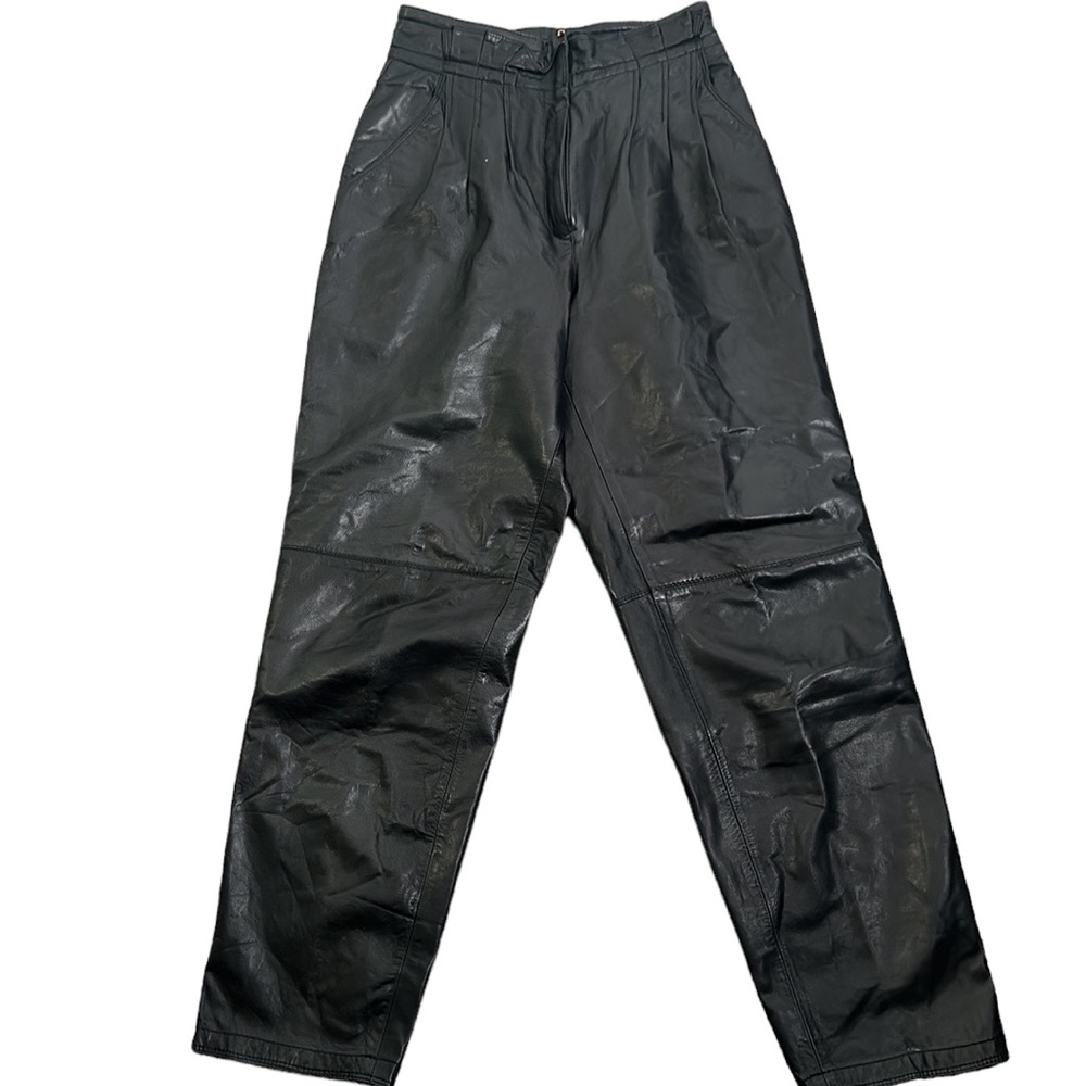 Toffs black leather paper bag pants size 8M